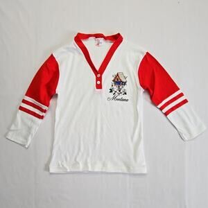 Vintage Montana Raglan Shirt Womens Medium Birdhouse Graphic Red White Tee